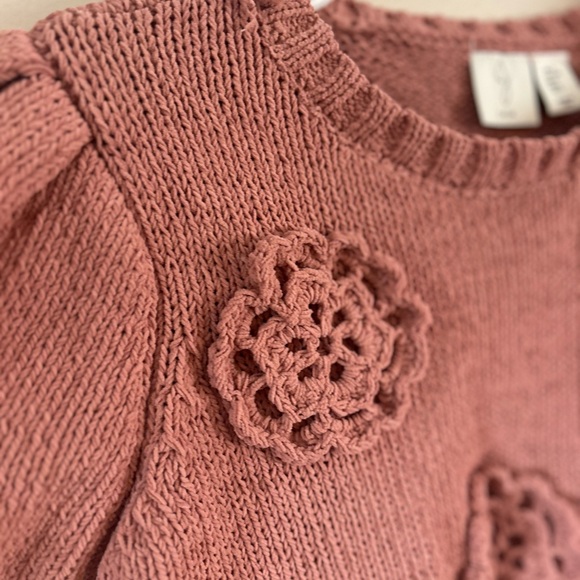 Joie Pink Knit Sweater with Floral Accents Size Small - Picture 2 of 6